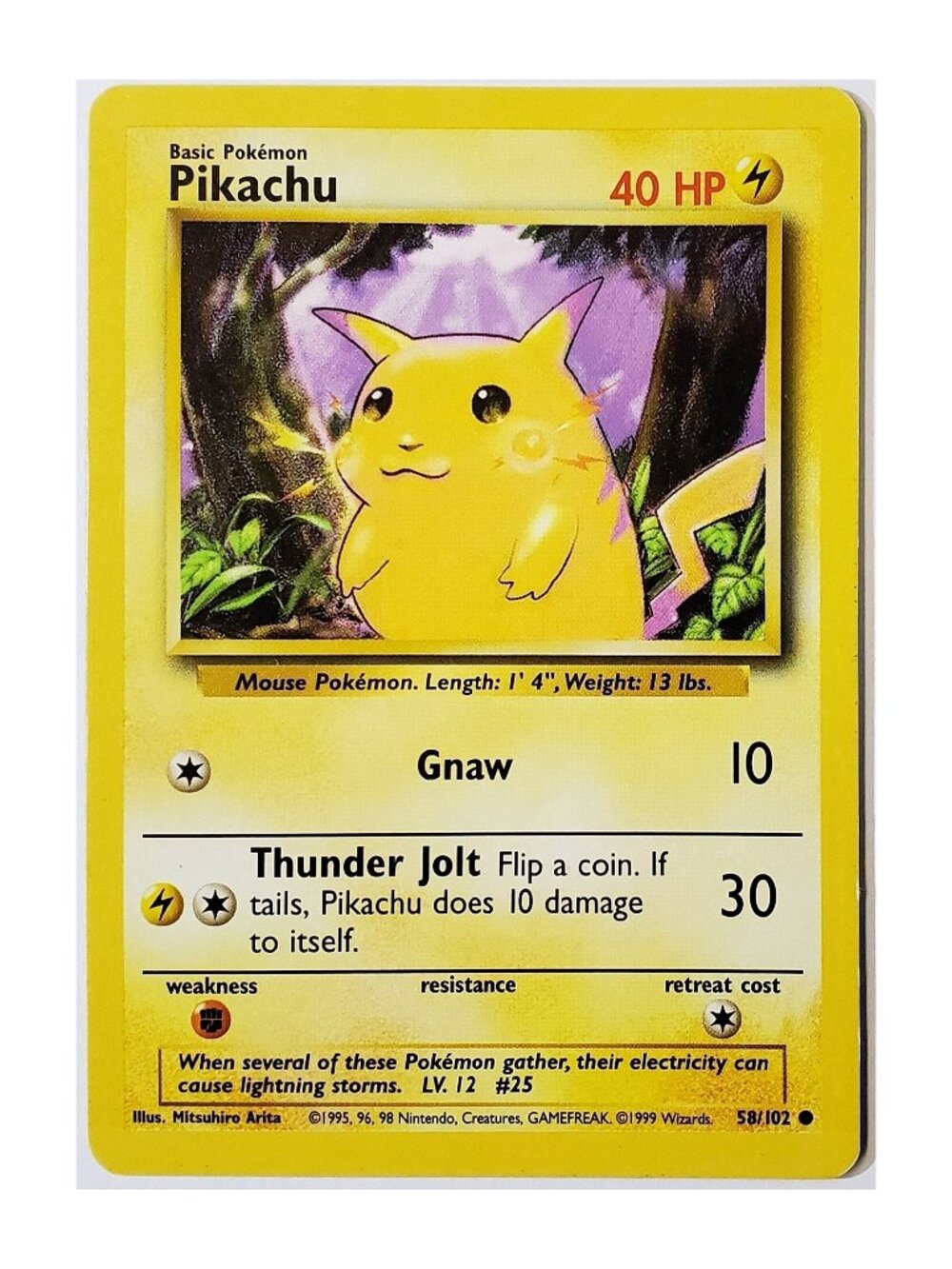POKEMON PIKACHU 58/102 YELLOW CHEEKS, POKEMON BASE SET UNLIMITED 1999